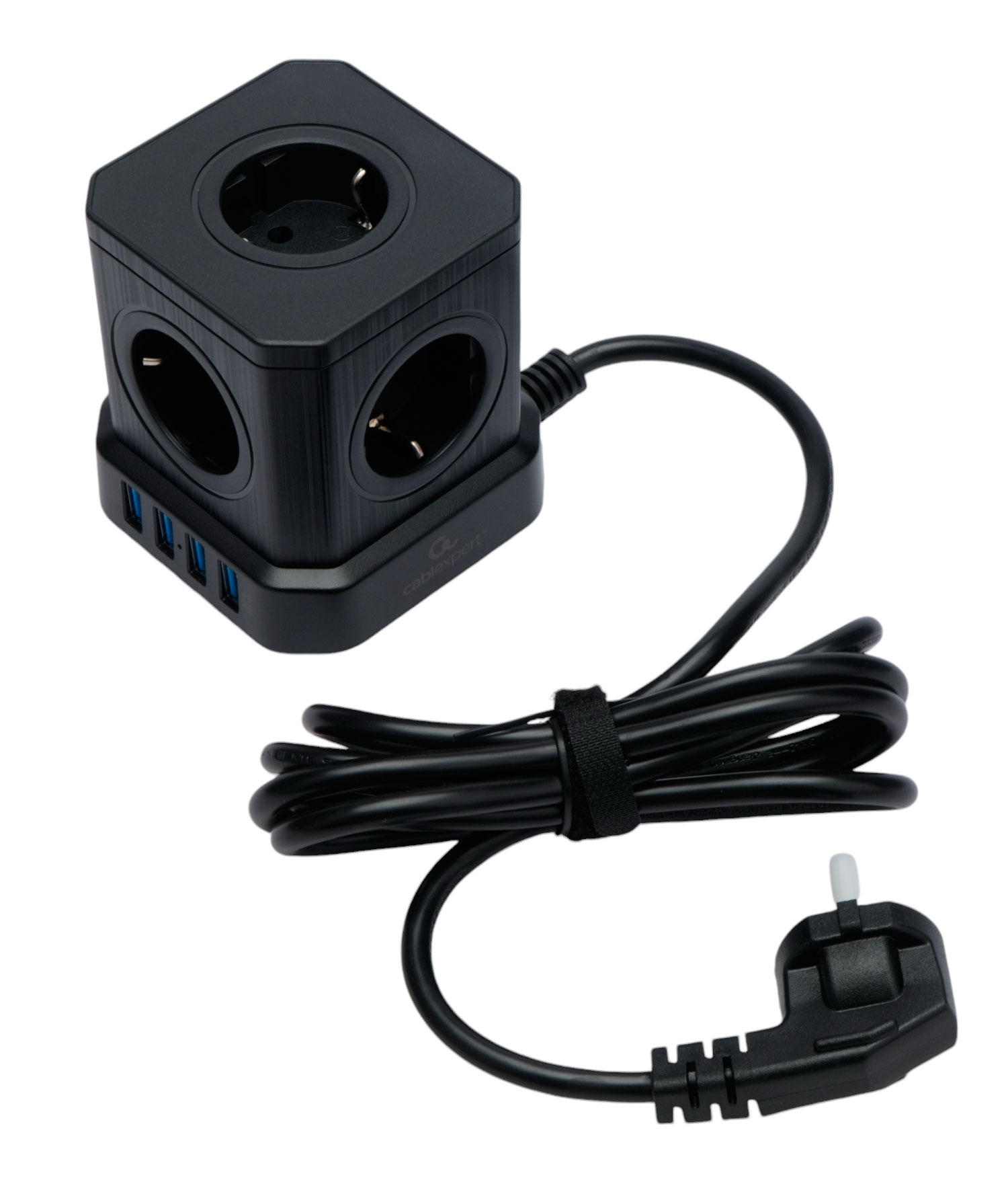 Сетевой фильтр Cablexpert Tower, TWR-5-U4-B-3, 5р, 10А, 4хUSB, 3.1А, 3м, ур.защ. 4+, коробка черный