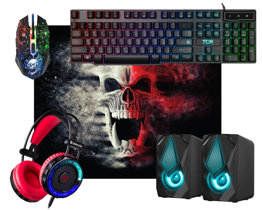 Комплект игровой Defender Tor MHP-127 RU, мышь+клавиатура+ковер+гарнитура+акустика