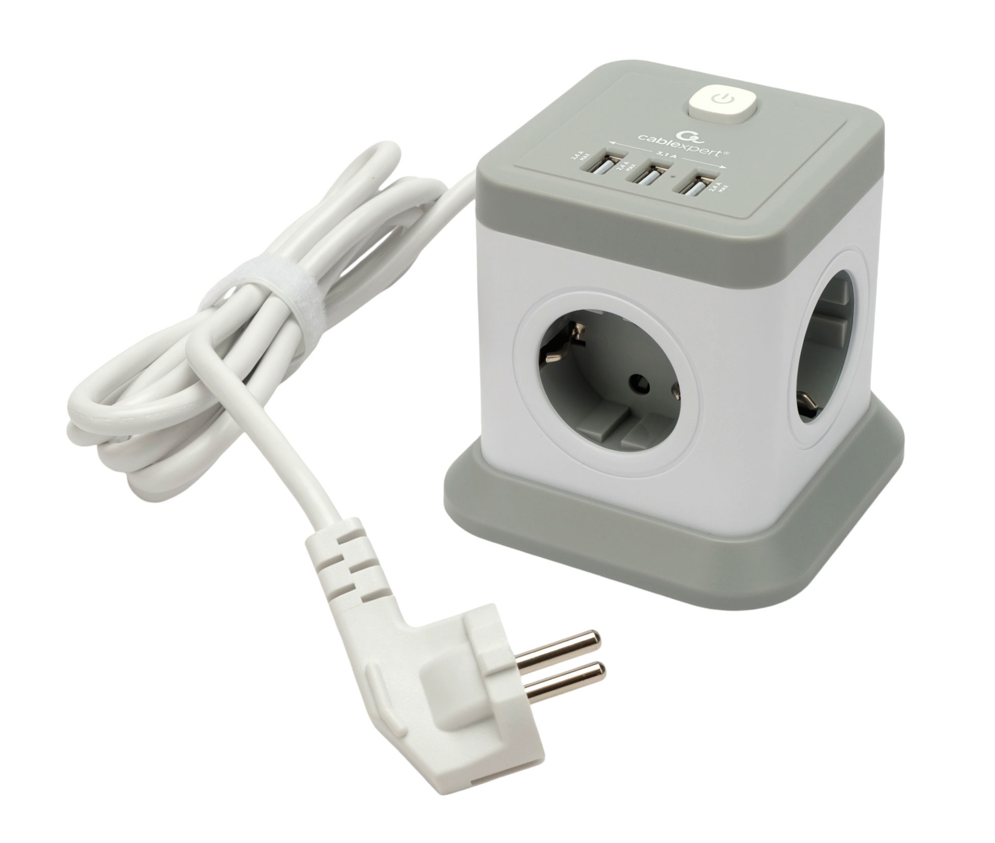 Сетевой фильтр Cablexpert Tower, TWR-4-U3-W-2, 4р, 10А, 3xUSB, 3.1А, 2м, ур.защиты 2+, коробка белый¶